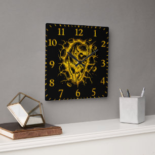 Bison Bursting Through a Wall Square Wall Clock