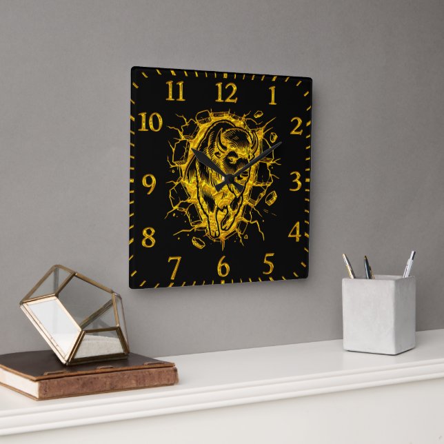 Bison Bursting Through a Wall Square Wall Clock (Office)