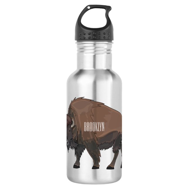 Bison cartoon illustration 532 ml water bottle (Front)