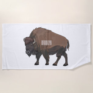 Bison cartoon illustration beach towel