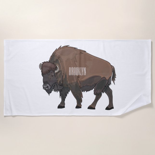 Bison cartoon illustration beach towel (Front)