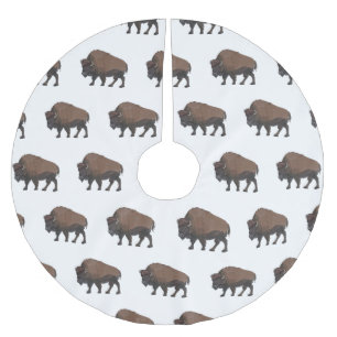Bison cartoon illustration brushed polyester tree skirt
