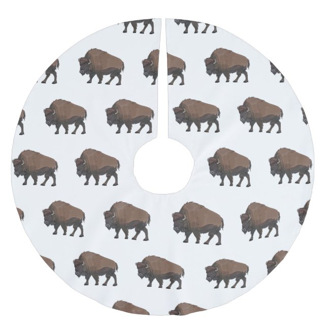 Bison cartoon illustration brushed polyester tree skirt (Front)