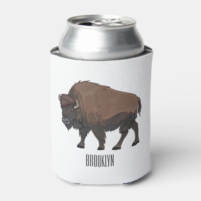 Bison cartoon illustration can cooler (Can Front)