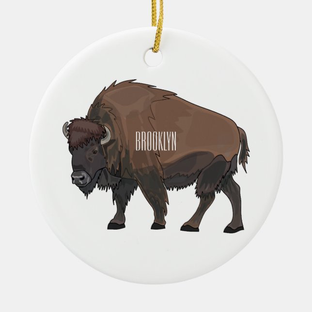 Bison cartoon illustration ceramic ornament (Front)
