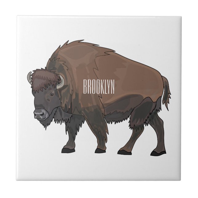 Bison cartoon illustration ceramic tile (Front)