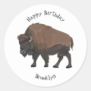 Bison cartoon illustration classic round sticker