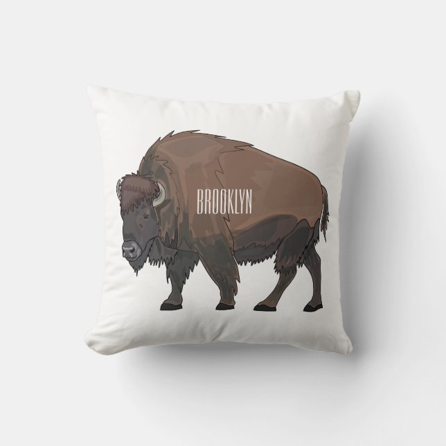 Bison cartoon illustration cushion (Front)