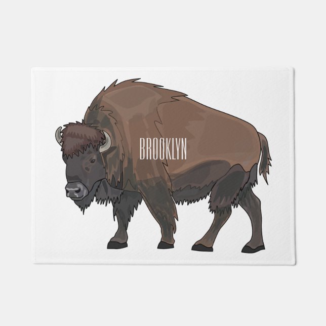 Bison cartoon illustration doormat (Front)