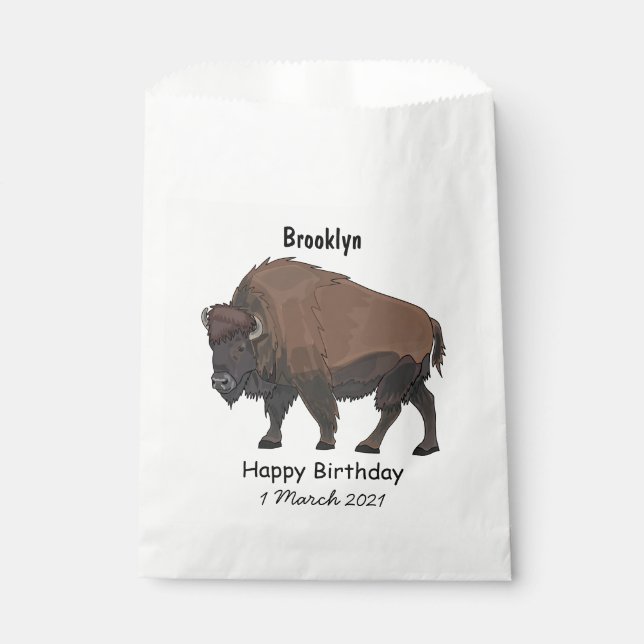 Bison cartoon illustration favour bag (Front)