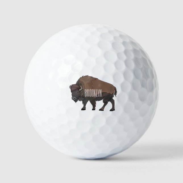 Bison cartoon illustration golf balls (Front)
