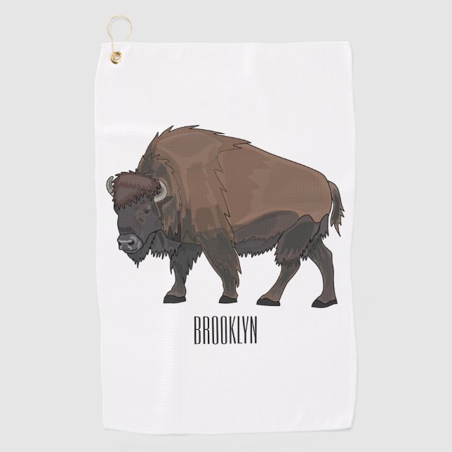 Bison cartoon illustration golf towel (Front)