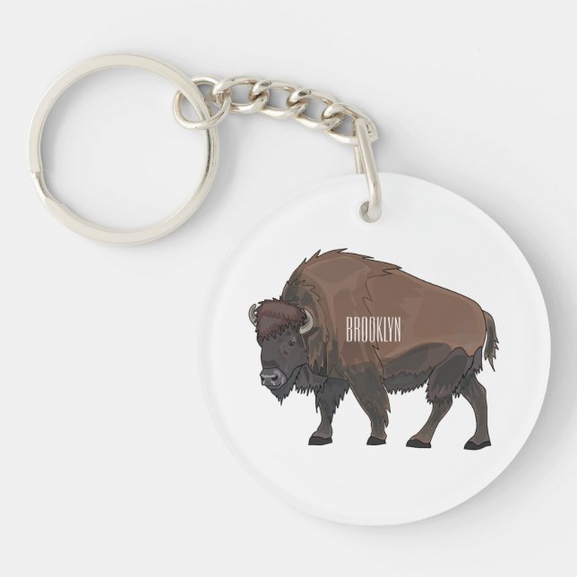 Bison cartoon illustration key ring (Front)