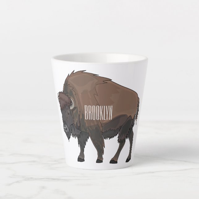 Bison cartoon illustration latte mug (Front)