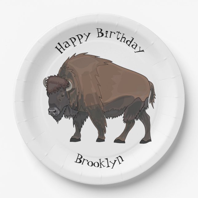 Bison cartoon illustration paper plate (Front)