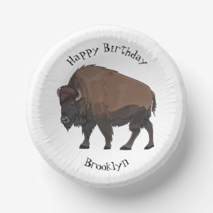 Bison cartoon illustration paper plate