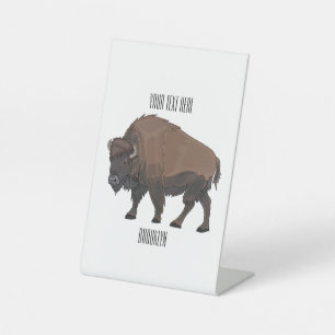 Bison cartoon illustration pedestal sign