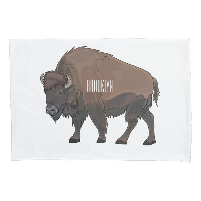Bison cartoon illustration pillowcase (Front)