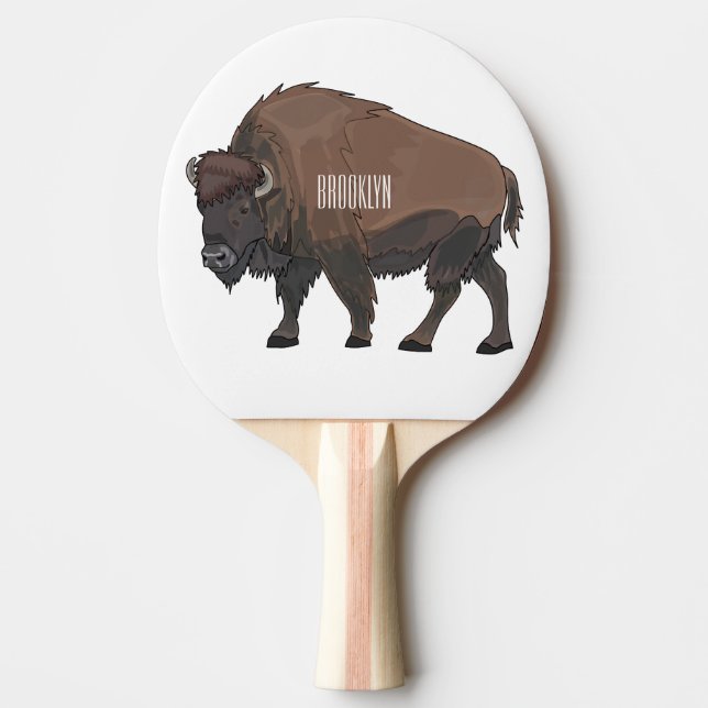 Bison cartoon illustration ping pong paddle (Front)