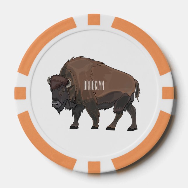 Bison cartoon illustration poker chips (Front)