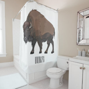 Bison cartoon illustration shower curtain