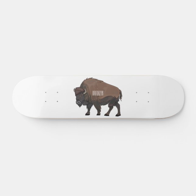 Bison cartoon illustration skateboard (Horz)