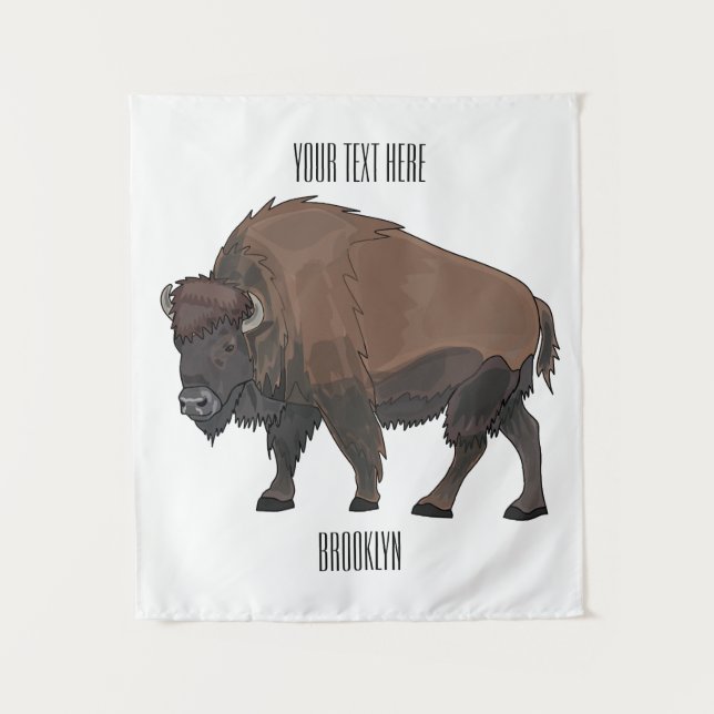 Bison cartoon illustration tapestry (Front)