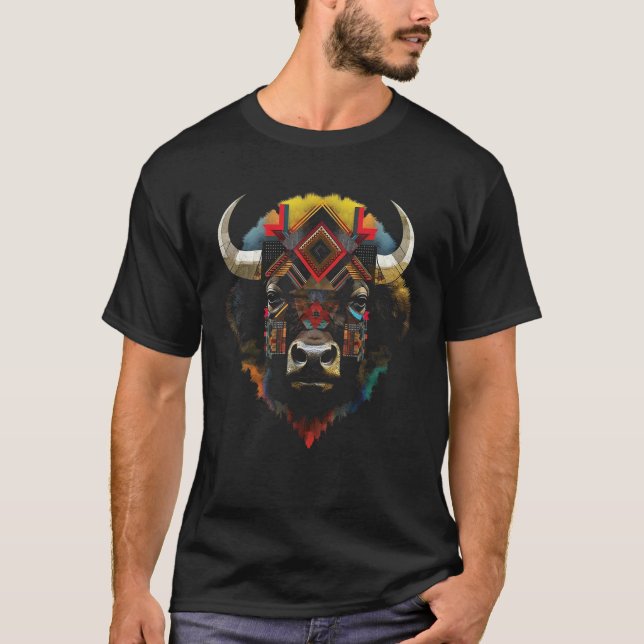 Bison colourful - art animals zoo artwork bison T-Shirt (Front)