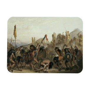 Bison-Dance of the Mandan Indians in front of thei Magnet