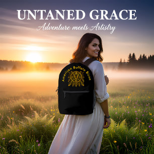 Bison Design With Feathers and Geometric Patterns Printed Backpack