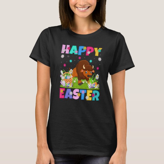 Bison  Happy Easter Bunny Bison Easter Sunday T-Shirt (Front)