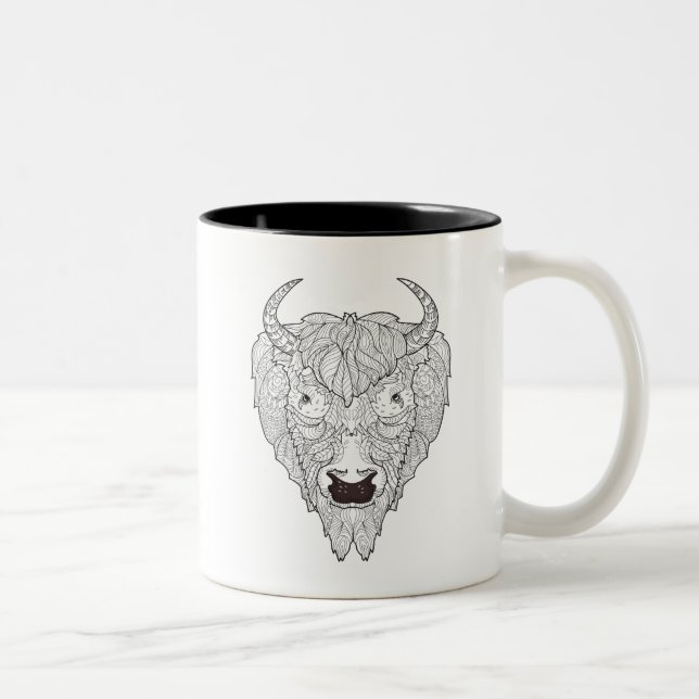 Bison Head Doodle Two-Tone Coffee Mug (Right)