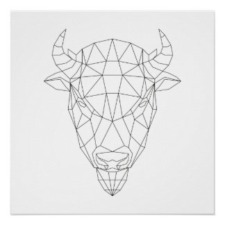 Bison Head Geometric Black & White Modern Art Poster
