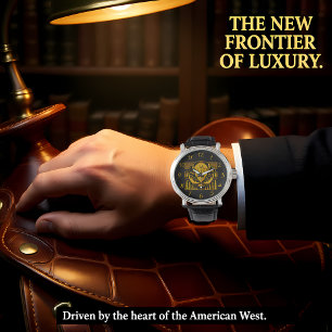 Bison Head Silhouette Against Mountain Background Watch