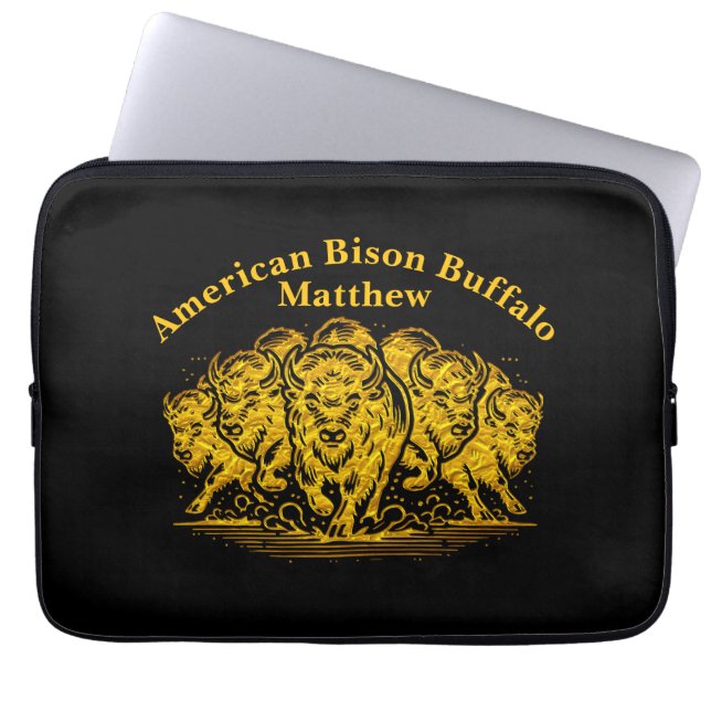 Bison Herd Charging Through the Water in Nature Laptop Sleeve (Front)