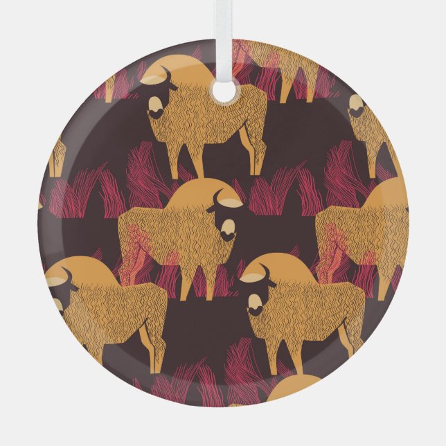 Bison High Grass: Field Pattern. Glass Tree Decoration (Front)