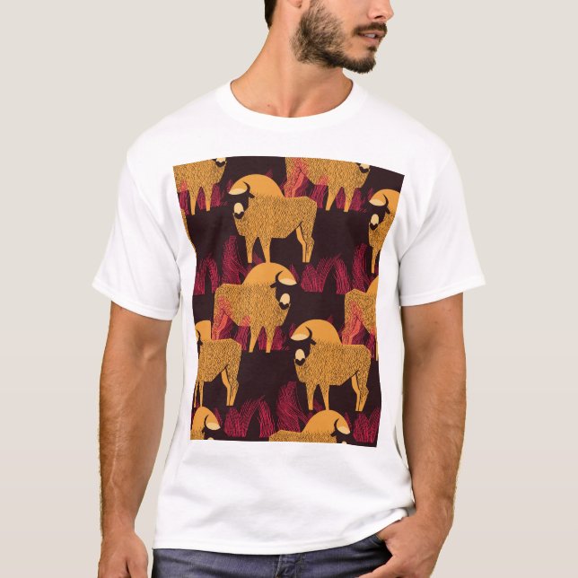 Bison High Grass: Field Pattern. T-Shirt (Front)