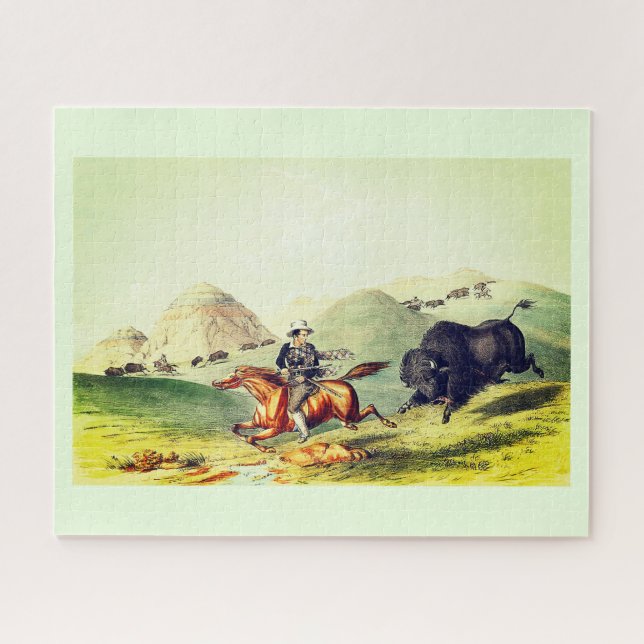 Bison hunting scene jigsaw puzzle (Horizontal)