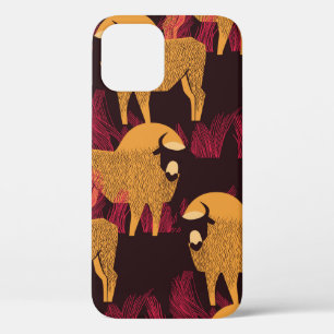Bison in a field in high grass seamless pattern iPhone 12 case