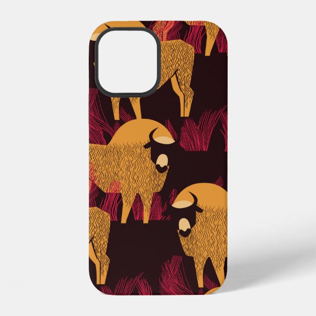 Bison in a field in high grass seamless pattern iPhone case (Back)