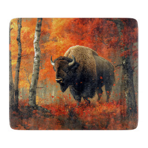 Bison in the Autumn Woods Artwork Cutting Board