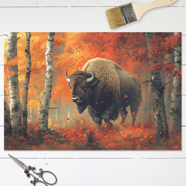 Bison in the Autumn Woods Artwork Decoupage Tissue Paper (Creator Uploaded)