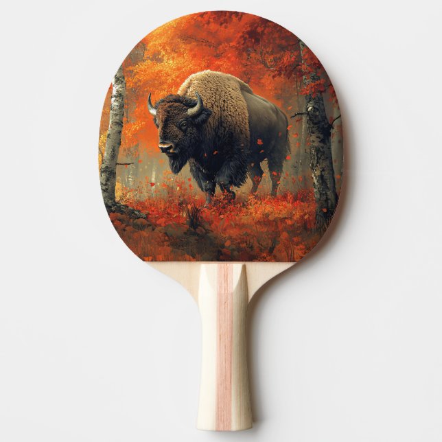 Bison in the Autumn Woods Artwork Ping Pong Paddle (Front)