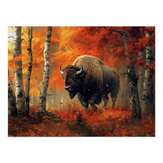 Bison in the Autumn Woods Artwork Poster (Front)