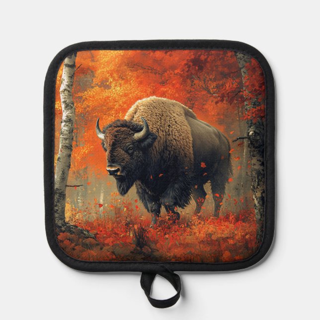 Bison in the Autumn Woods Artwork Pot Holder (Front)