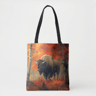 Bison in the Autumn Woods Artwork Tote Bag