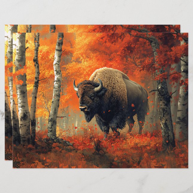 Bison in the Autumn Woods Scrapbook Paper (Front/Back)