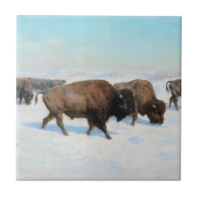 Bison in the Snow (by Rosa Bonheur) Ceramic Tile (Front)