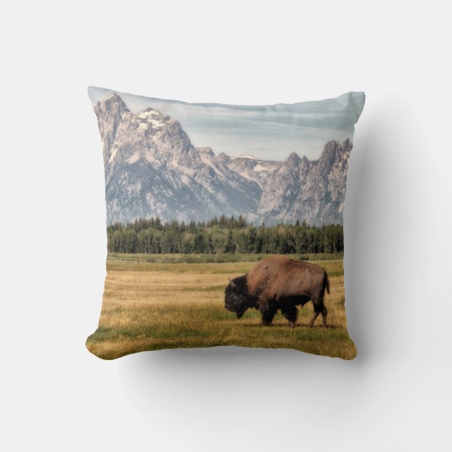 Bison in the Tetons Cushion (Front)