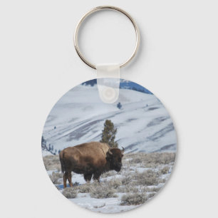 Bison in the Winter Mountains of Yellowstone Key Ring